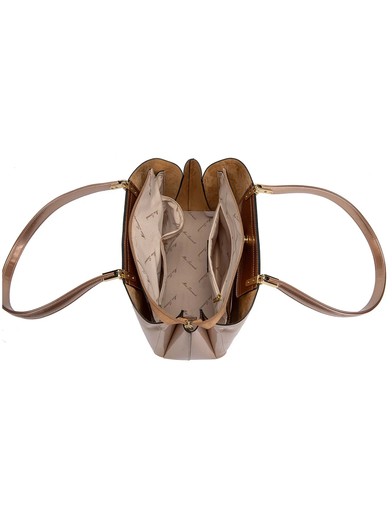 SOFIA VEGAN PATENT TRIPLE COMPARTMENT BAG- XB-2414-RGLD