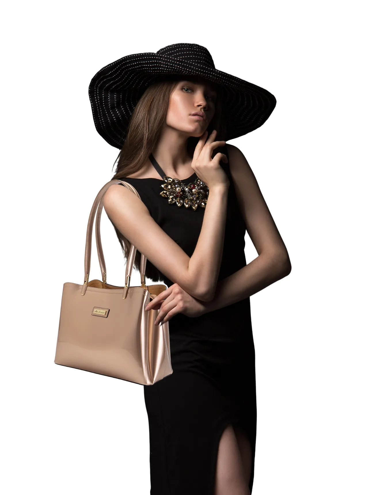 SOFIA VEGAN PATENT TRIPLE COMPARTMENT BAG- XB-2414-RGLD