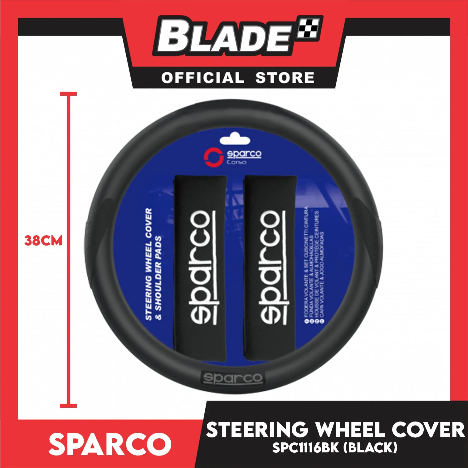 Sparco Steering Wheel Cover & Shoulder Pad SPC1116BK (Black) for Toyota, Mitsubishi, Honda, Hyundai, Ford, Nissan, Suzuki, Isuzu, Kia, MG and more