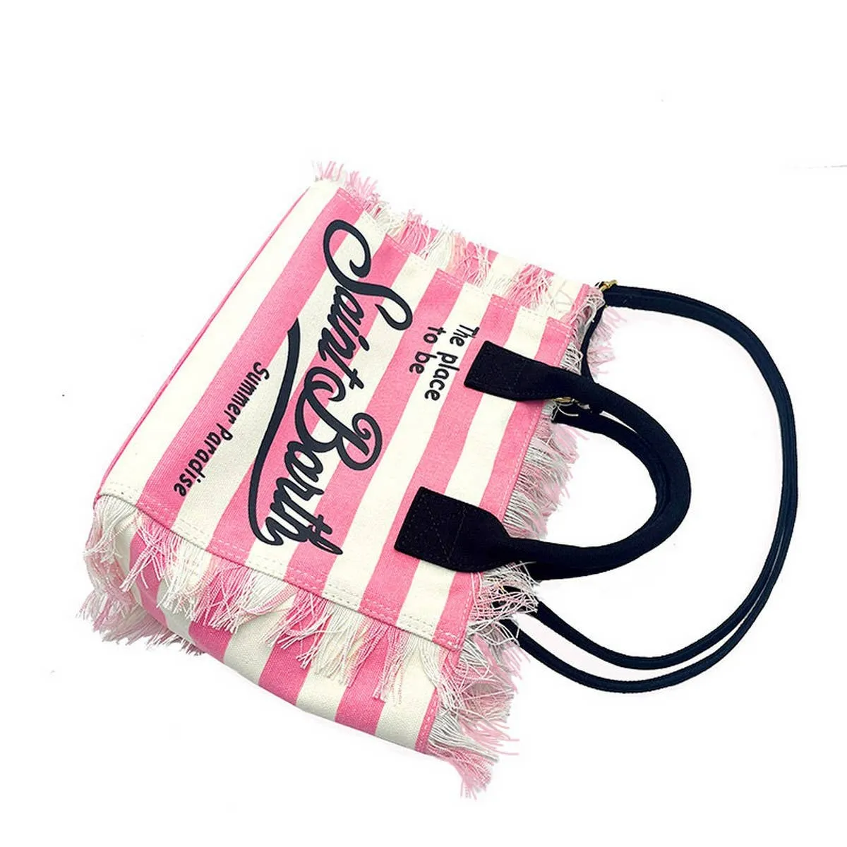 St. Barth's Striped Canvas Tote – Pink & White