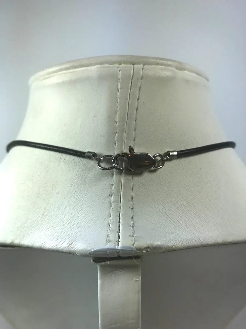 ST. JOHN Silver Tone Circle Pendant and Thin Leather Necklace