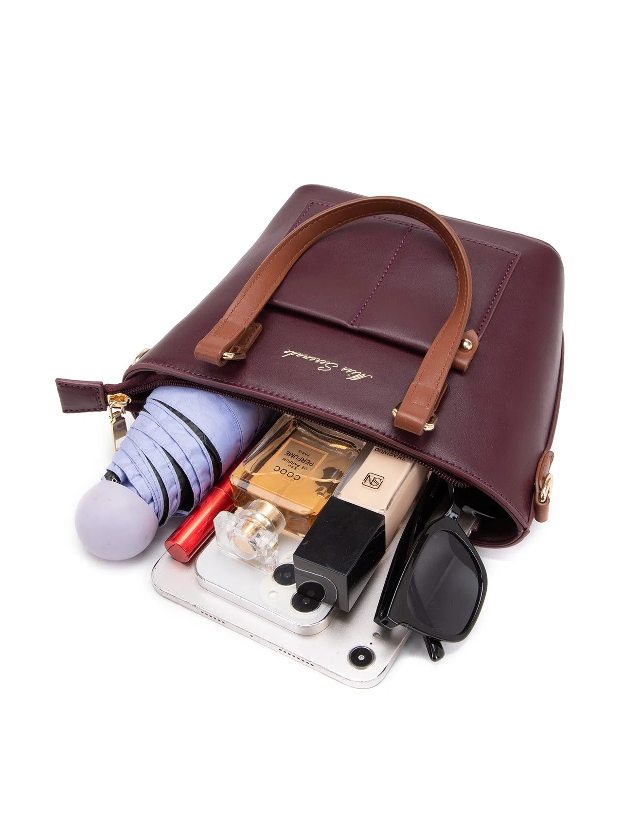 STELLA 2 PIECE VEGAN TOTE SET- XB-2335-CHOC/TAN- SALE