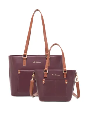 STELLA 2 PIECE VEGAN TOTE SET- XB-2335-CHOC/TAN- SALE