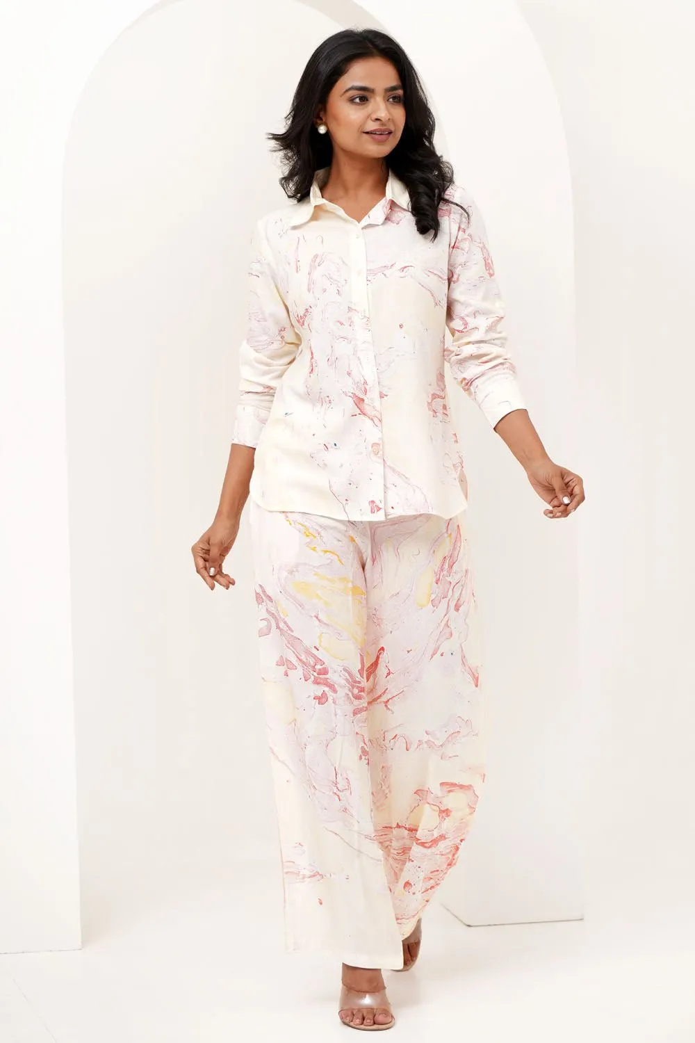 Stone Essence Hand Marble Printed Modal Silk Co-Ord Set