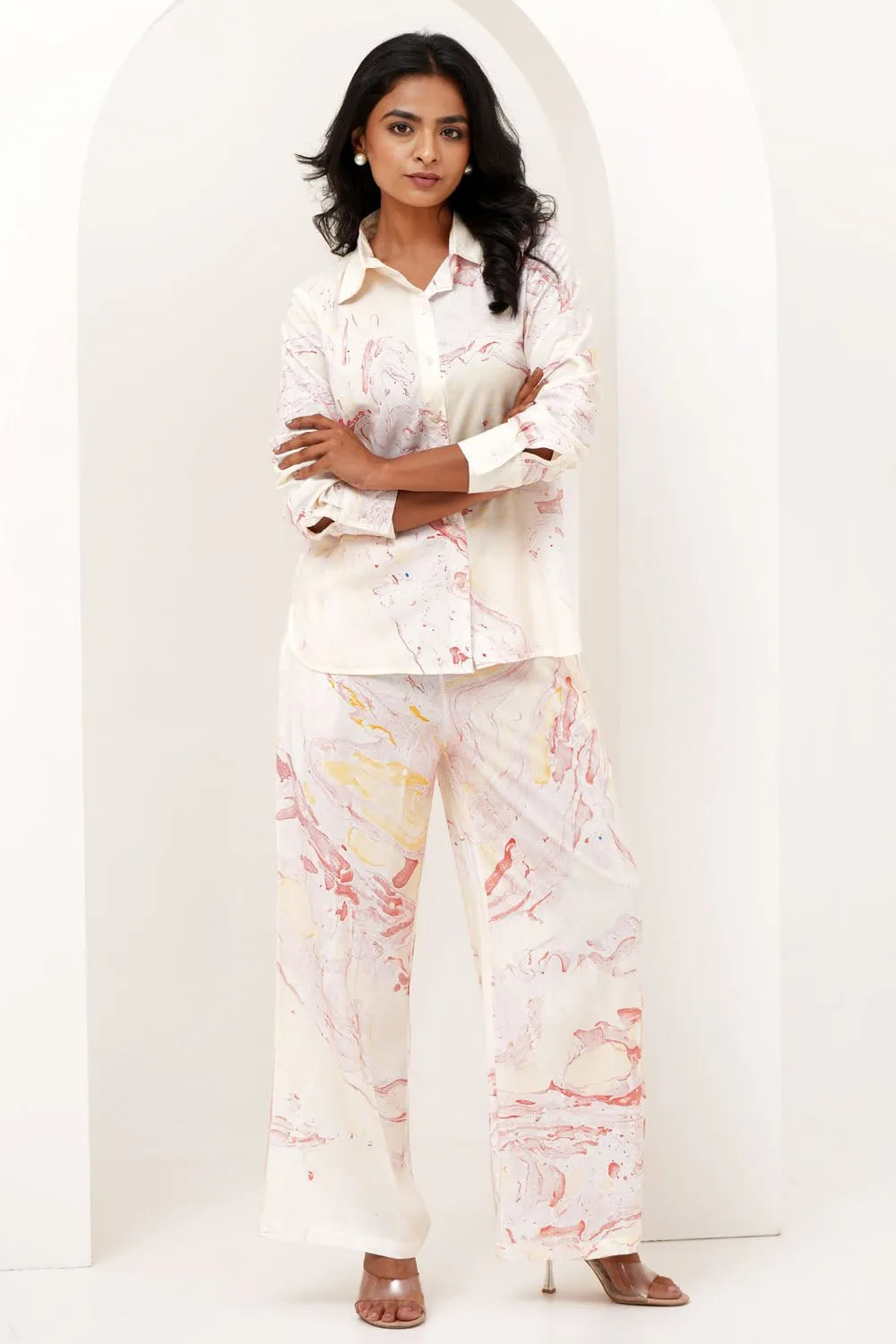 Stone Essence Hand Marble Printed Modal Silk Co-Ord Set