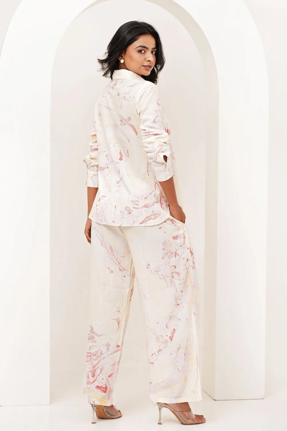 Stone Essence Hand Marble Printed Modal Silk Co-Ord Set