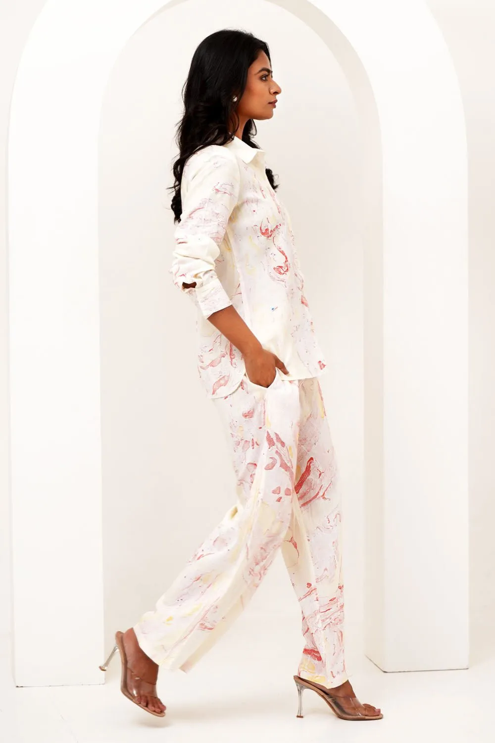 Stone Essence Hand Marble Printed Modal Silk Co-Ord Set