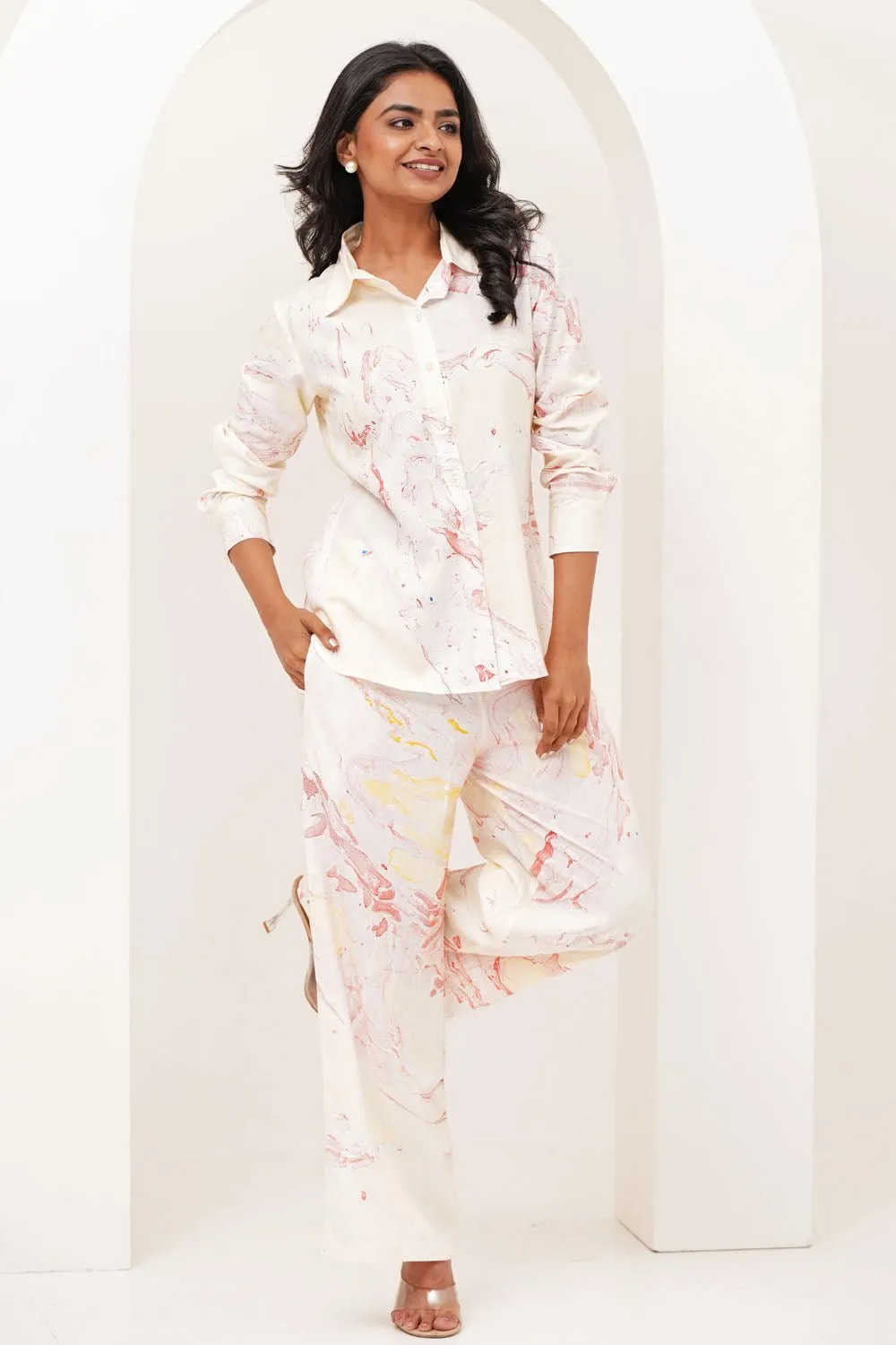 Stone Essence Hand Marble Printed Modal Silk Co-Ord Set