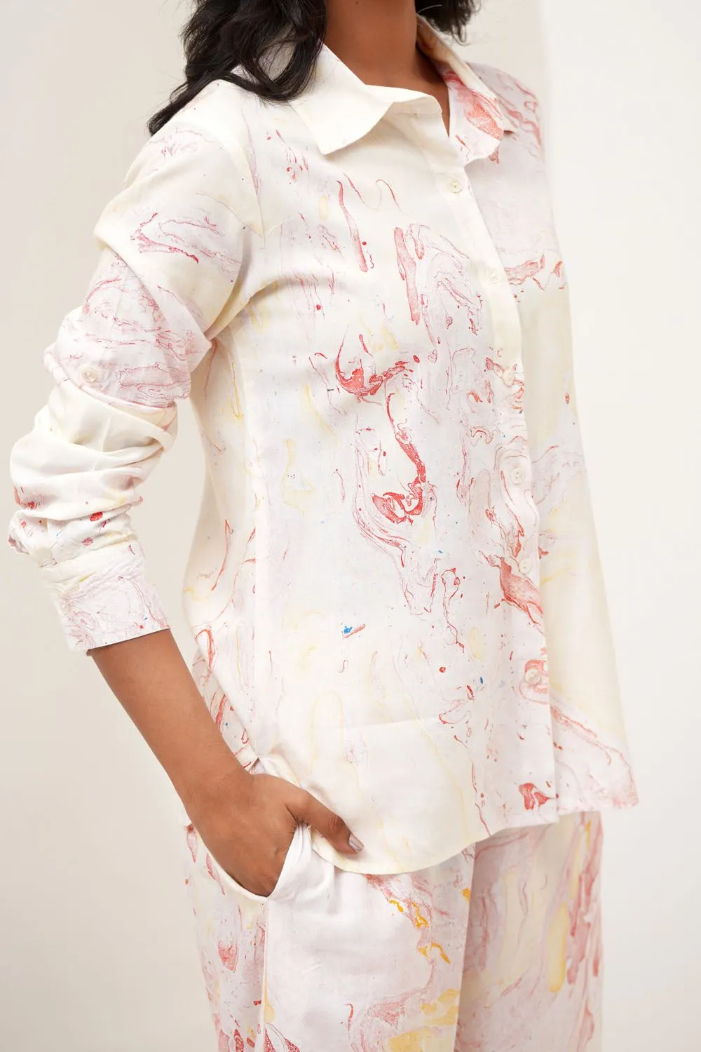 Stone Essence Hand Marble Printed Modal Silk Co-Ord Set