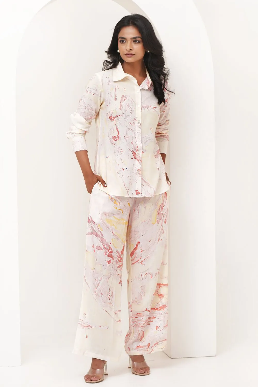 Stone Essence Hand Marble Printed Modal Silk Co-Ord Set