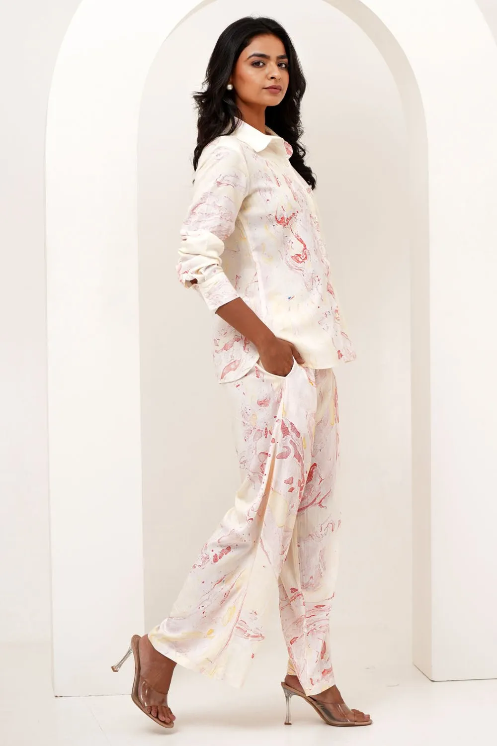 Stone Essence Hand Marble Printed Modal Silk Co-Ord Set
