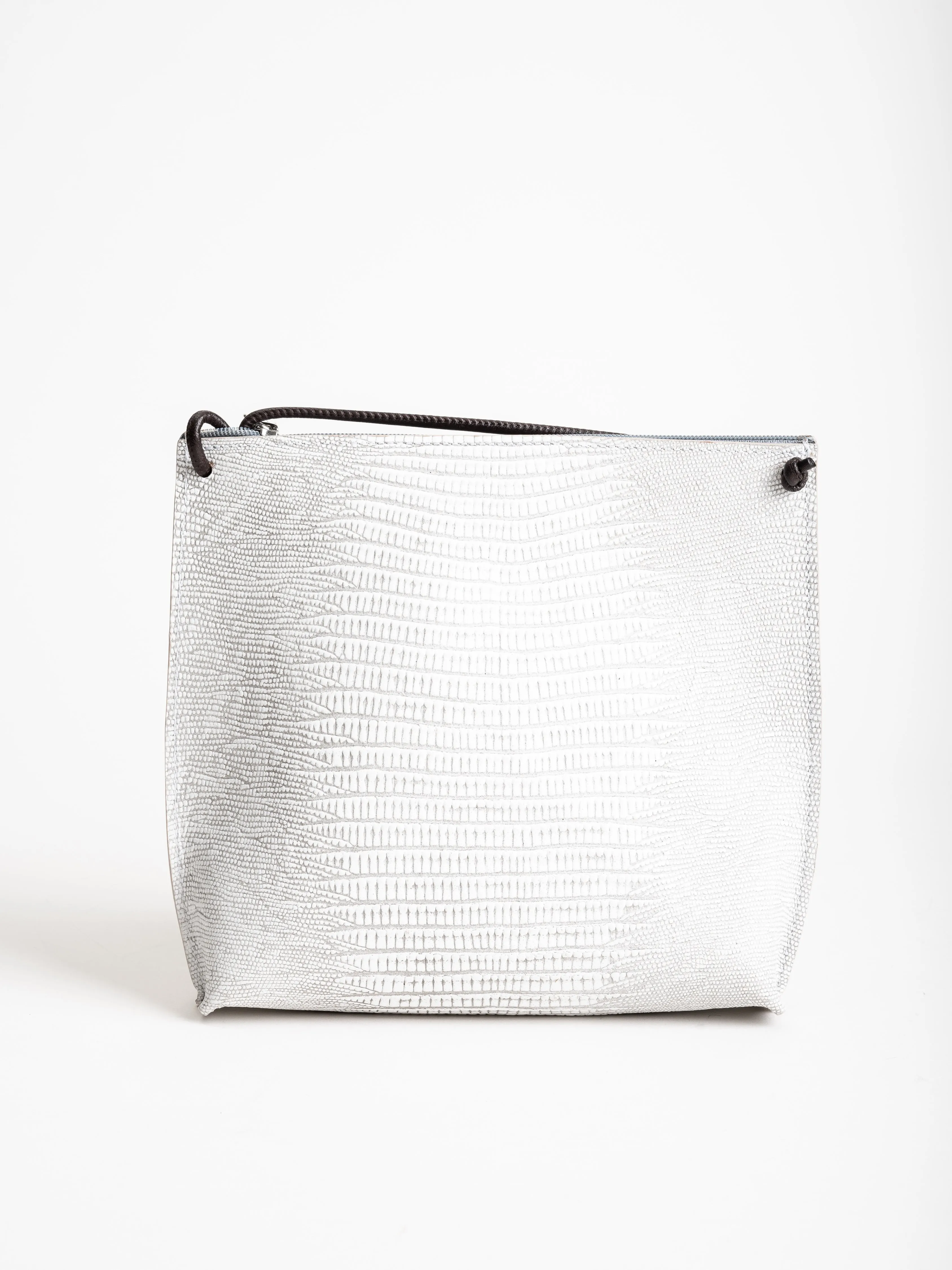 strappy pouch - white embossed lizard