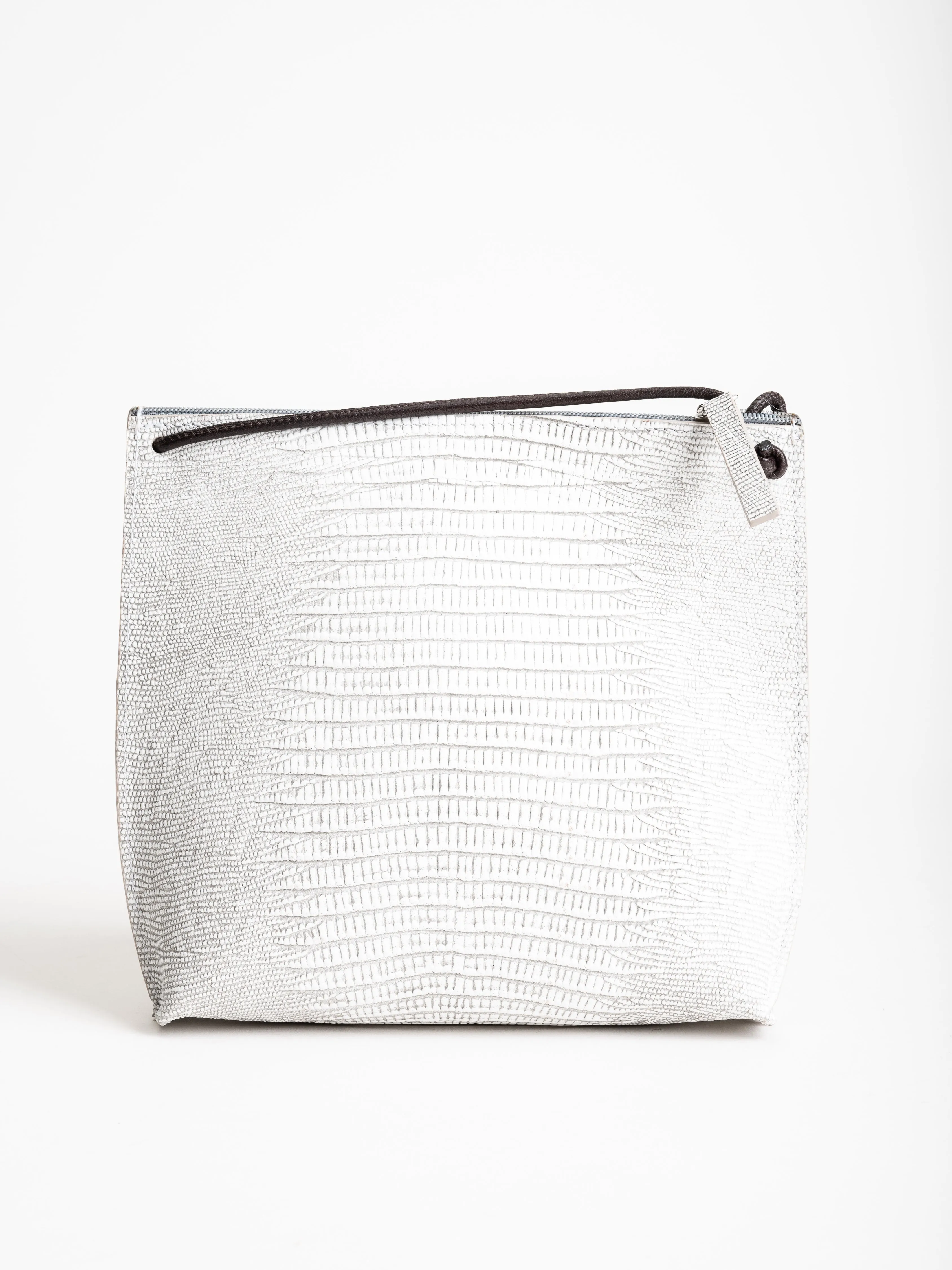 strappy pouch - white embossed lizard
