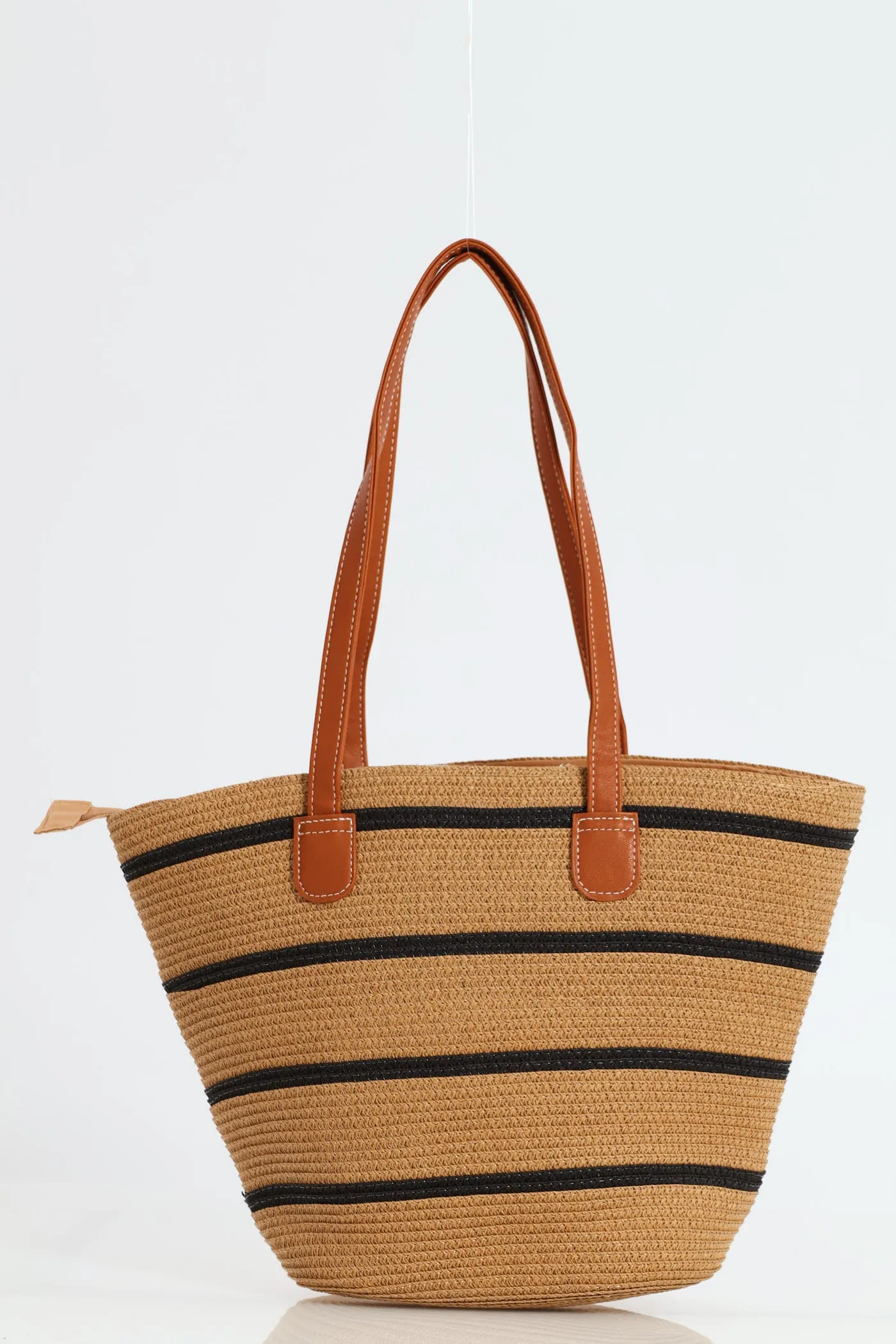 Stripe Straw Bag - Tan