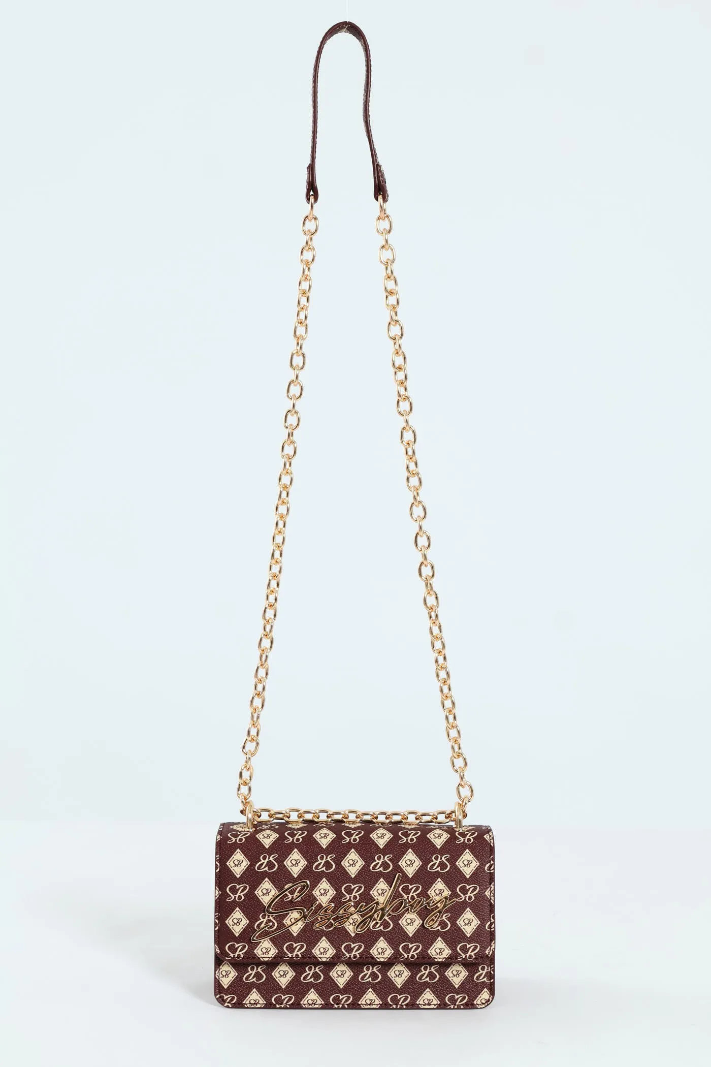Structured Crossbody Bag With Silver Trims - Burgundy