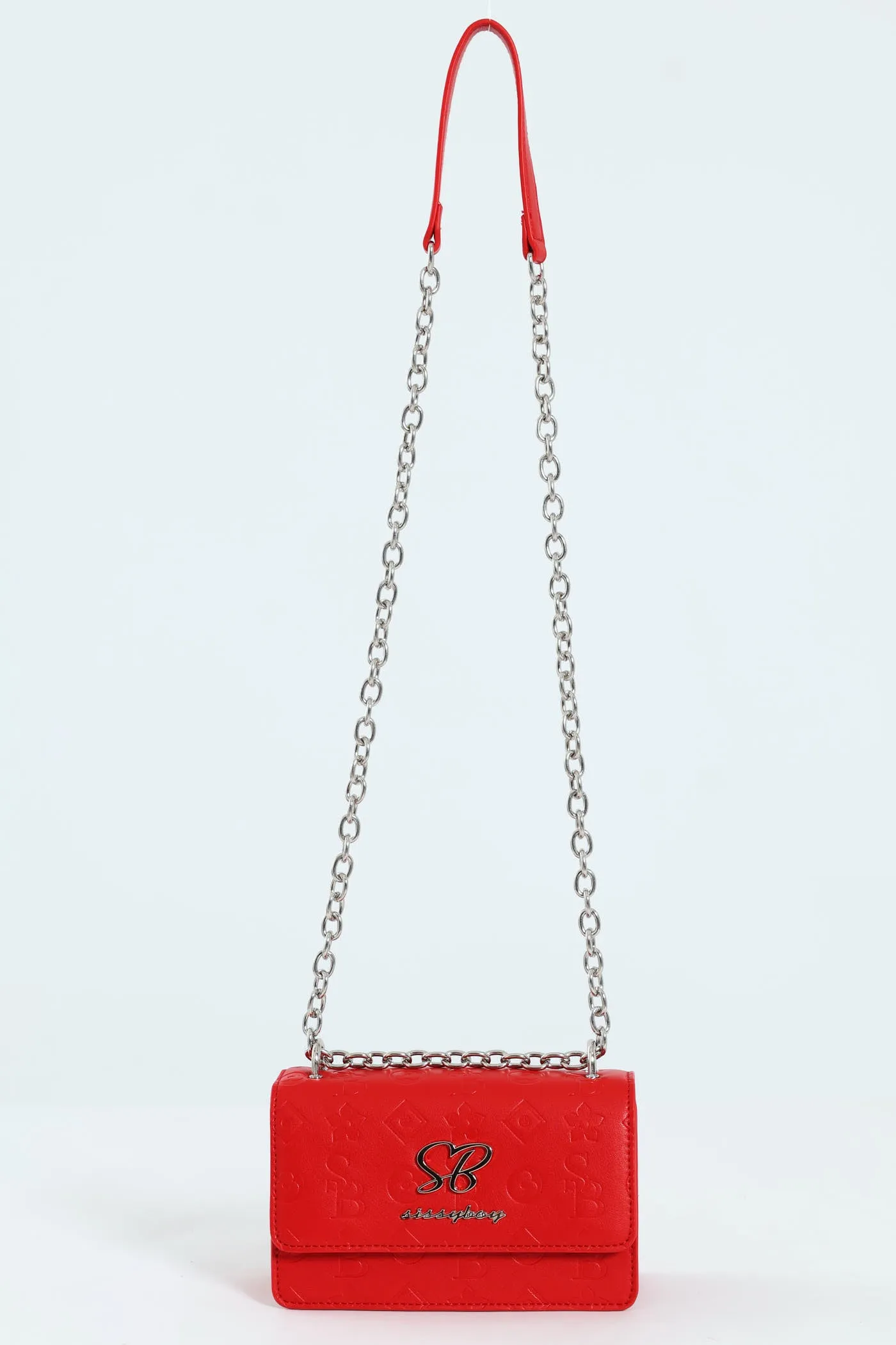 Structured Debossed Crossbody Bag - Red
