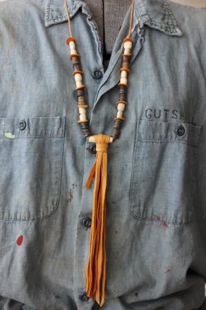 The Highlands Foundry Indigo Trade bead  Deerskin Fringe Necklace THF93