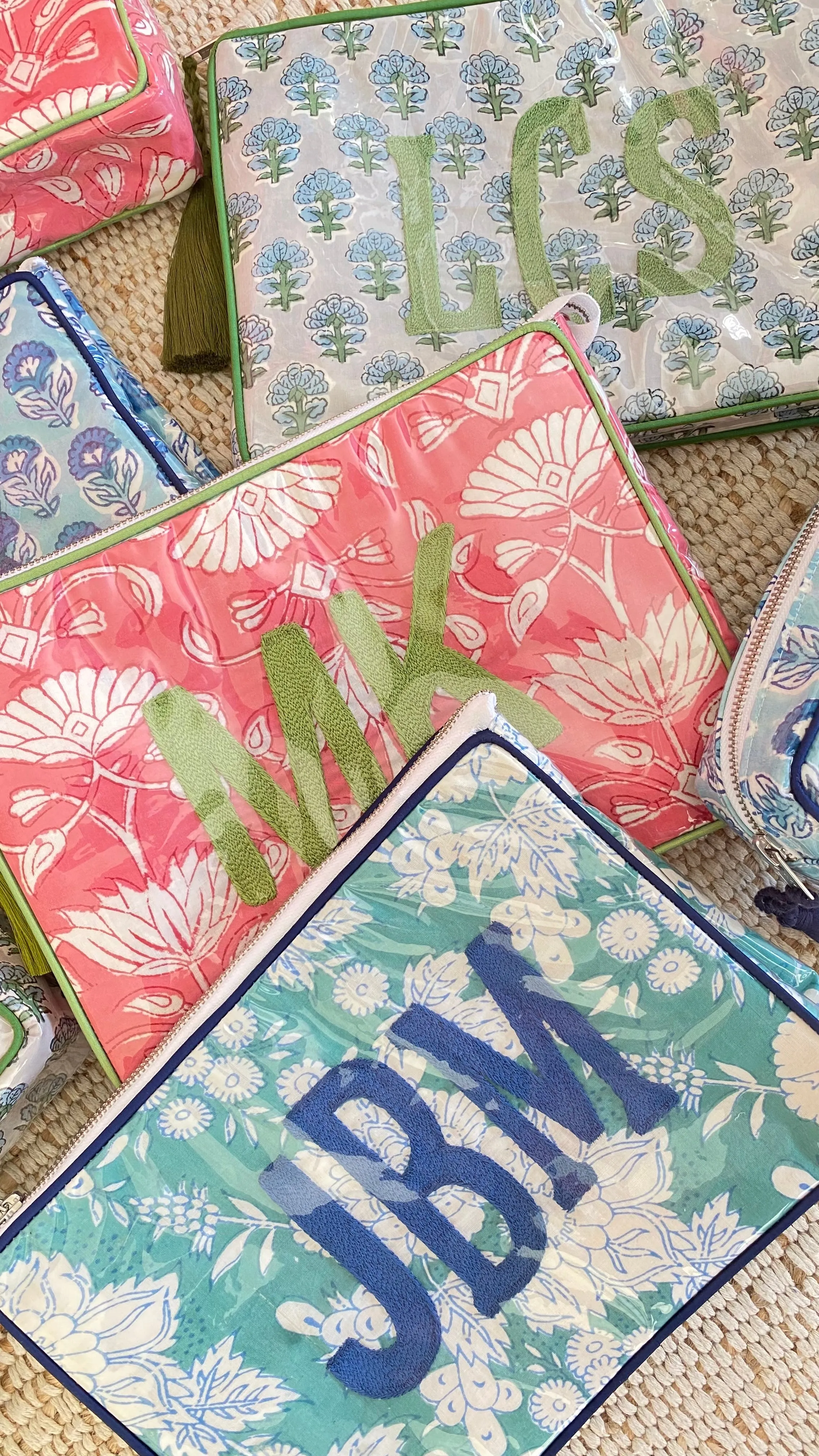 The OG India Bag - Pale Gray-Blue and Green - Monogrammed