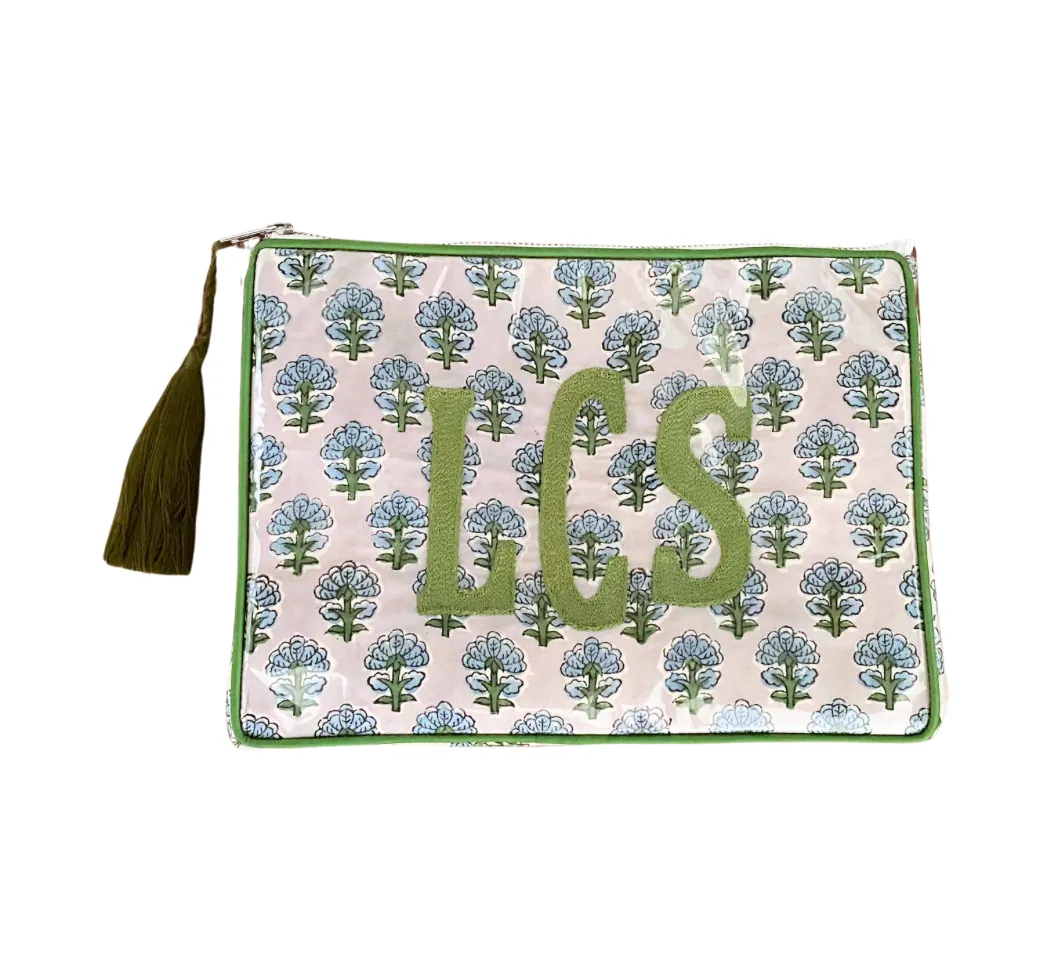 The OG India Bag - Pale Gray-Blue and Green - Monogrammed