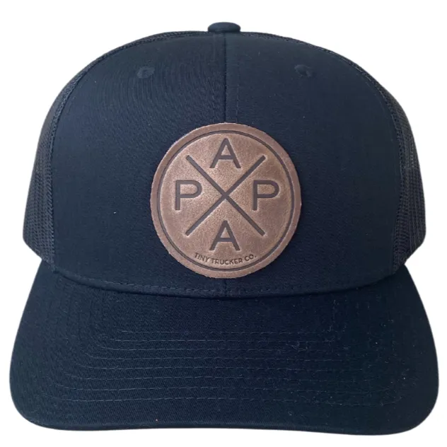 Tiny Trucker Papa X Leather Patch Black Trucker Hat