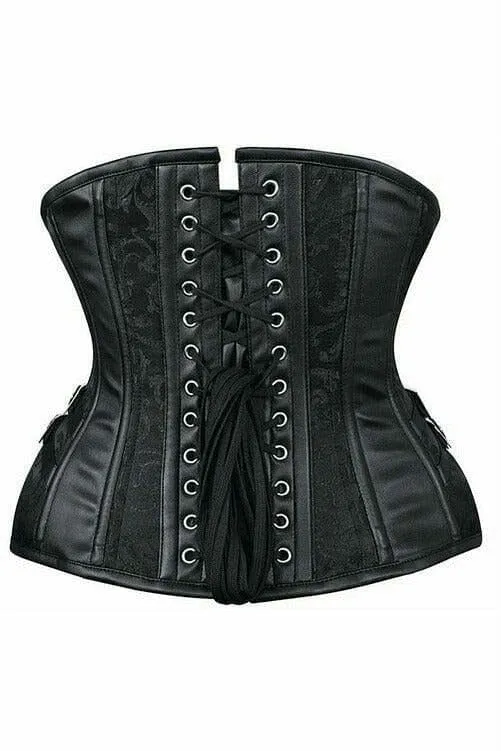 Top Drawer Black Brocade Steel Boned Underbust Corset w/Buckles