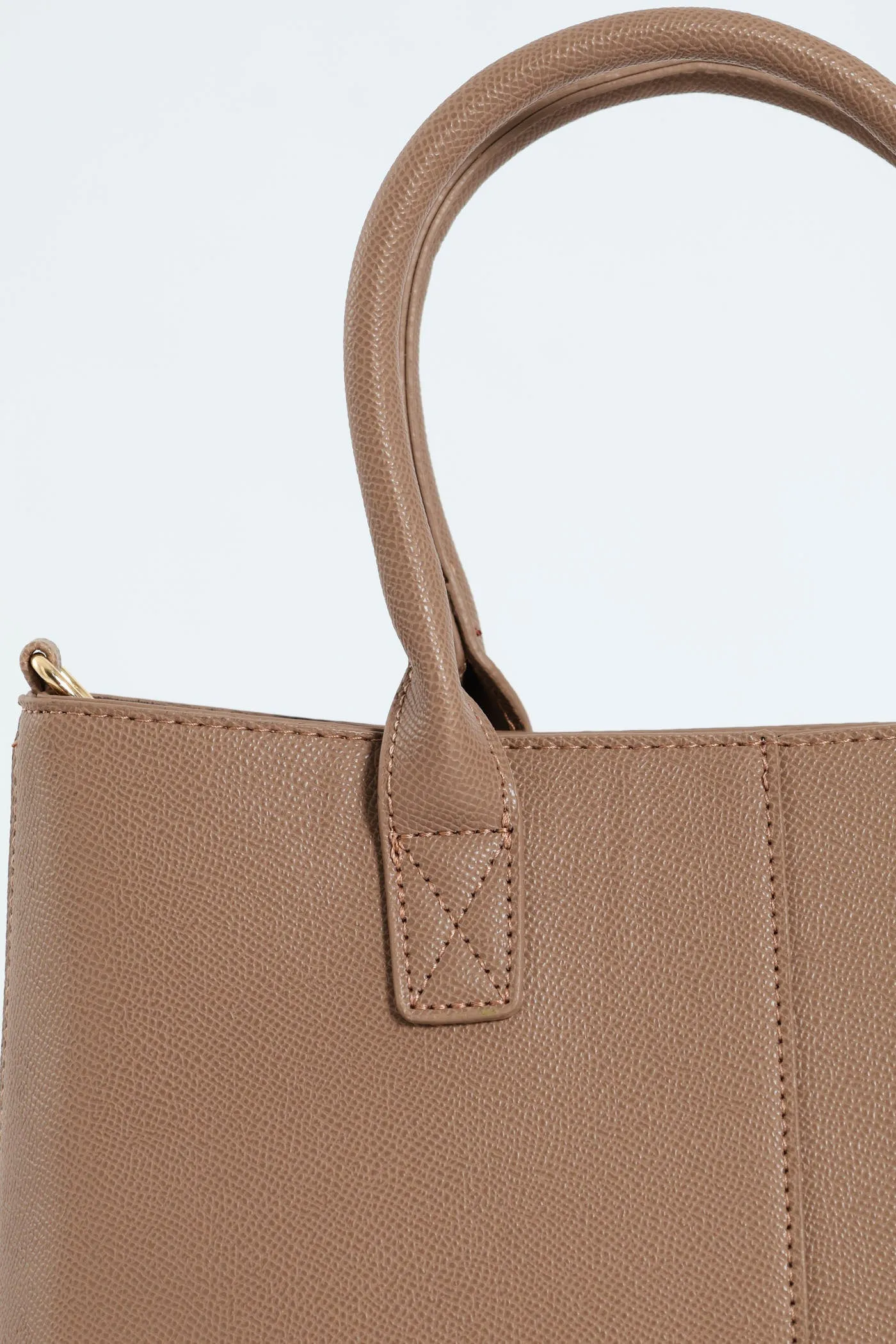 Top Handle Tote With Tab - Sand