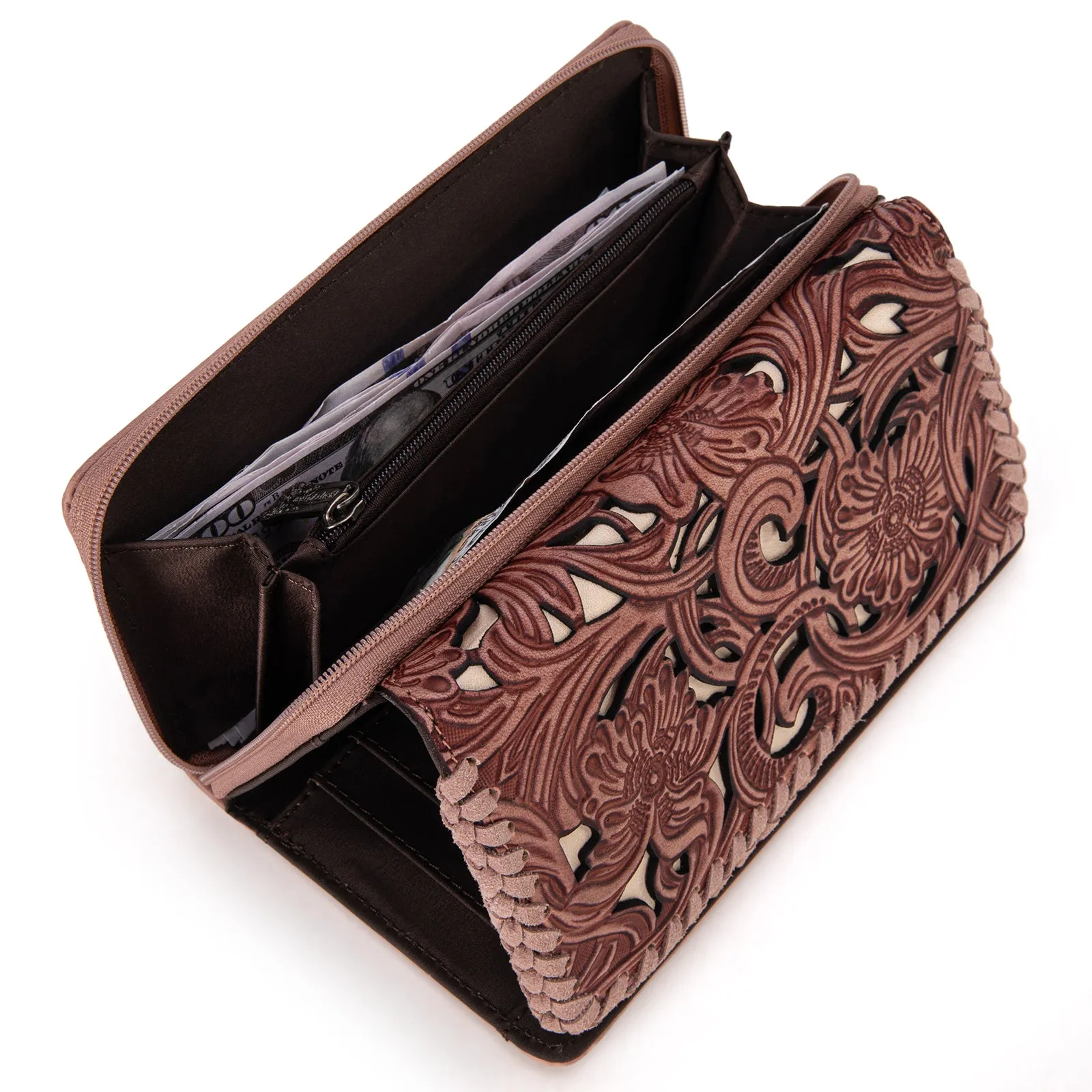 TR186-W010  Trinity Ranch Floral Tooled Collection Wallet
