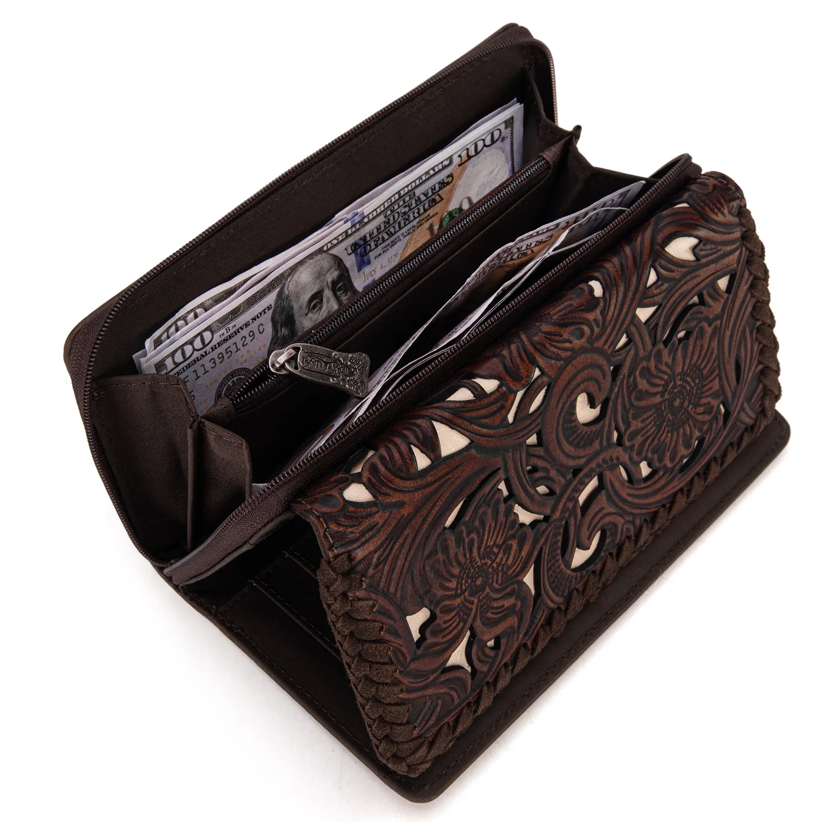 TR186-W010  Trinity Ranch Floral Tooled Collection Wallet