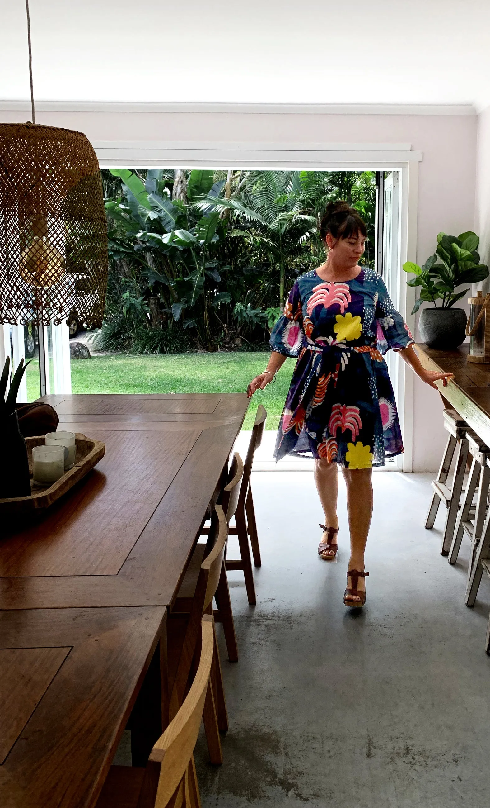 Tropical Garden 100% cotton dress with tie