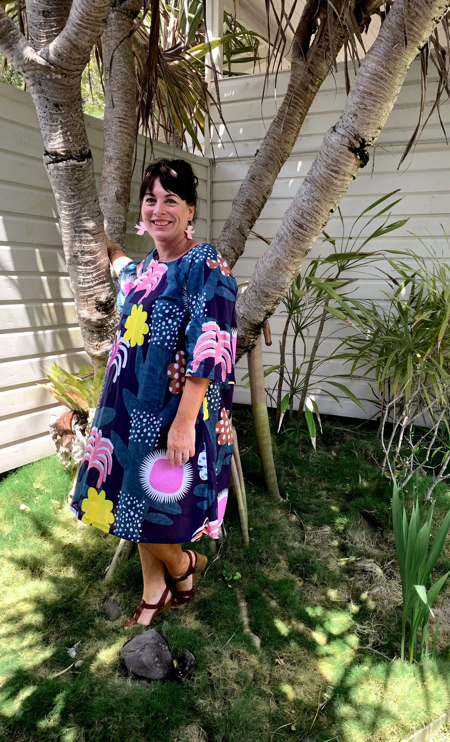 Tropical Garden 100% cotton dress with tie