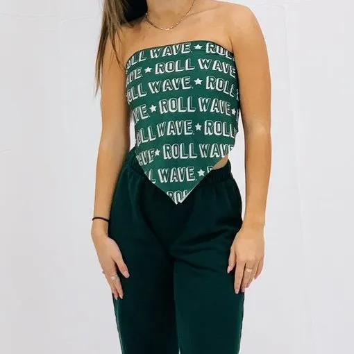 Tulane Roll Wave Stars Bandana Top
