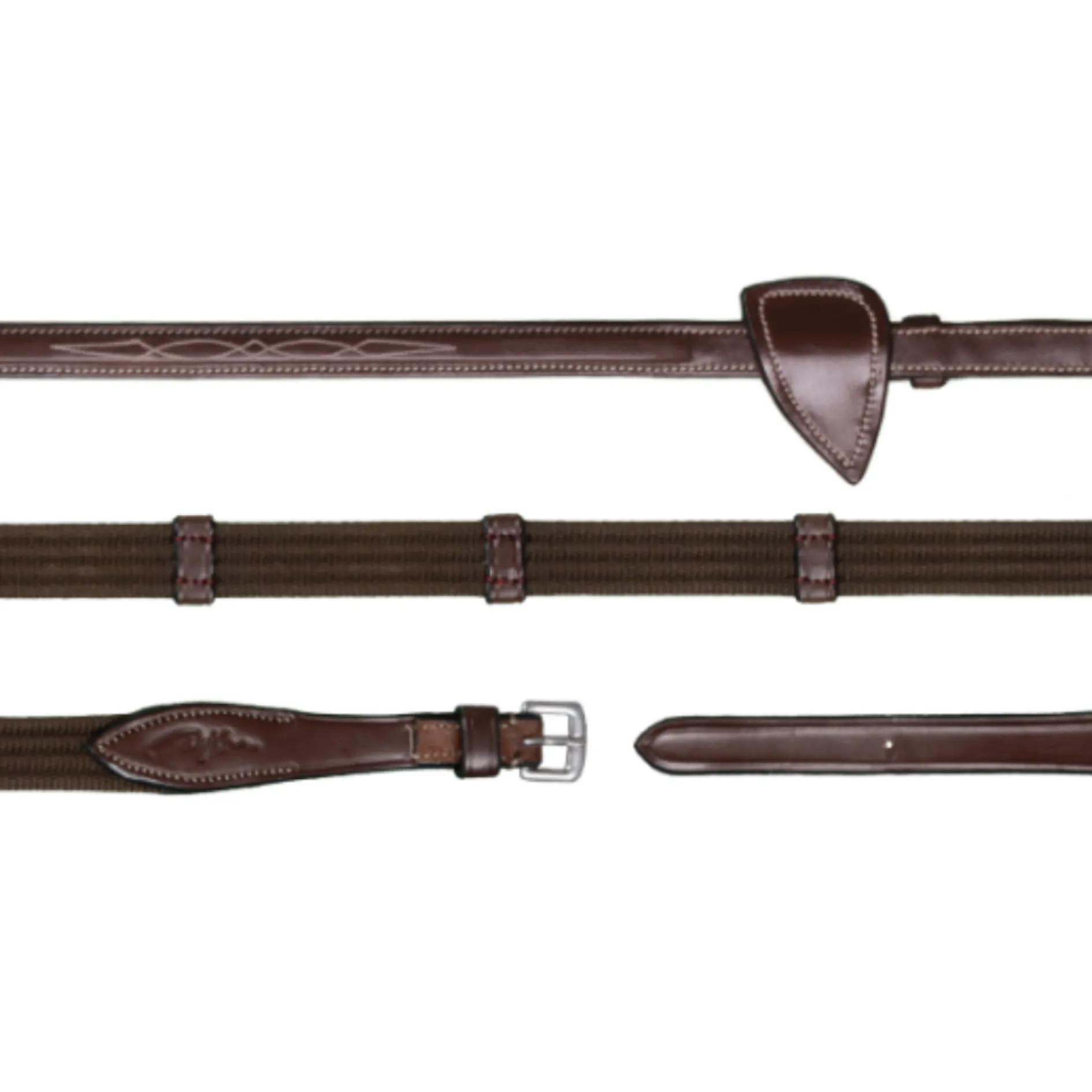 US Jumping 5/8" Web Reins with 9 Leather Loops - Brown