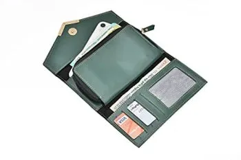 Vegan Leather Lady Wallet and Keychain - Green