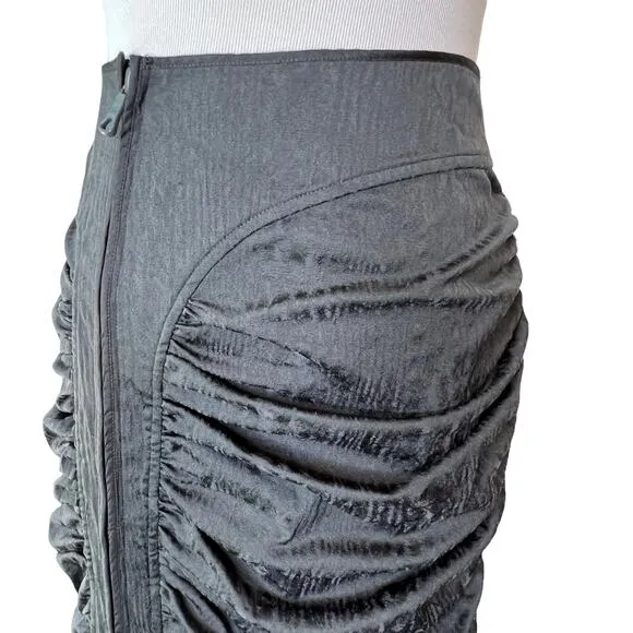 Vera Wang Vintage Gray / Silver Rouched Zipper Asymmetrical Skirt 6