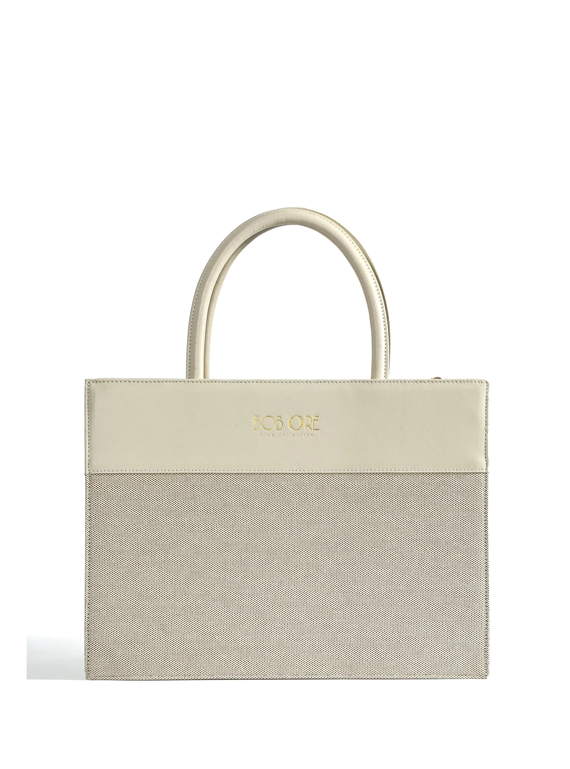 Victoria Tote Leather Canvas Combo Bag, White