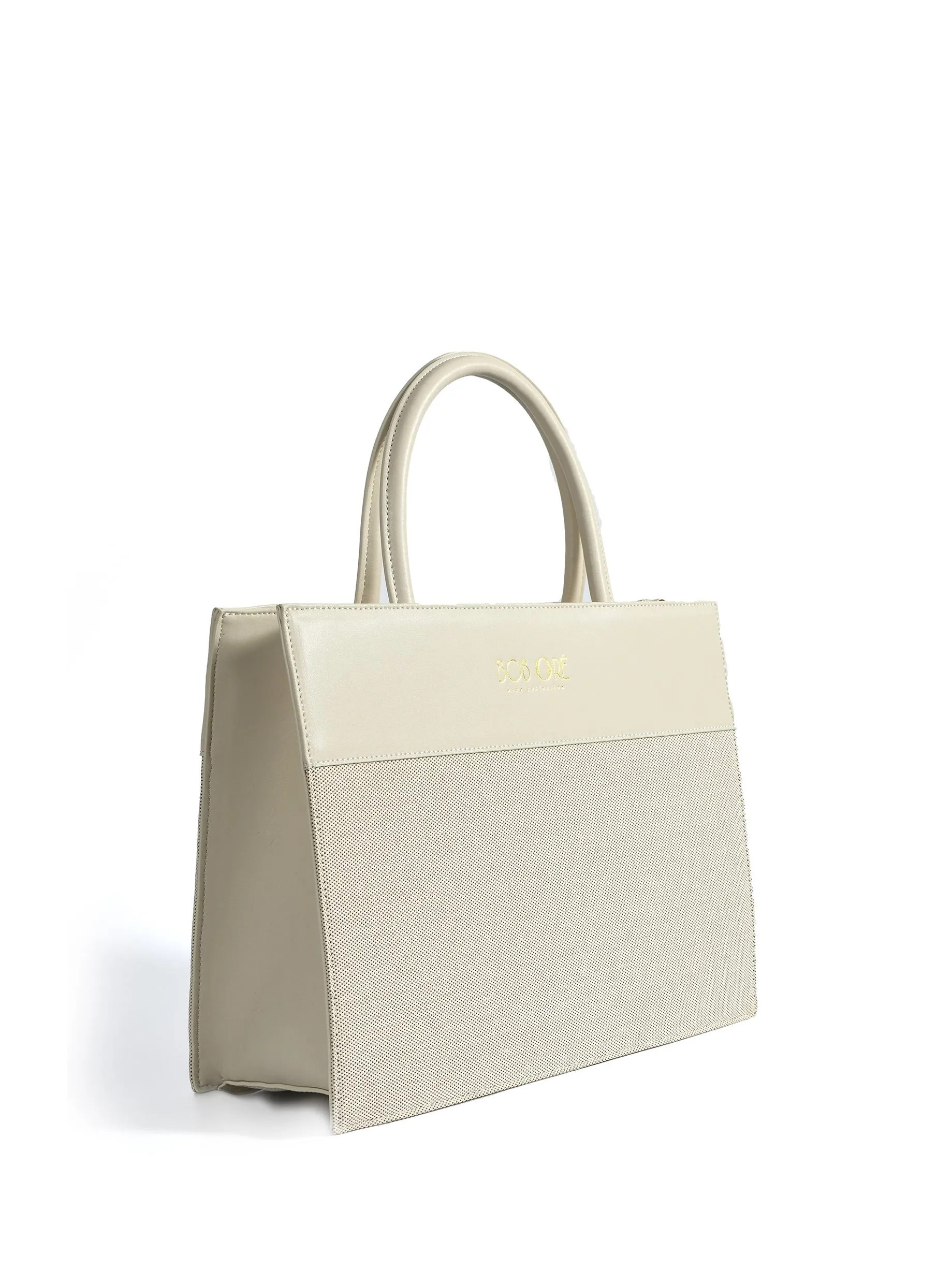 Victoria Tote Leather Canvas Combo Bag, White
