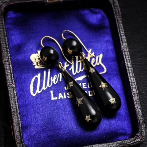 Victorian Black Enamel & Pearl Torpedo Earrings