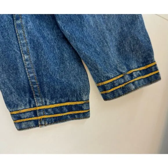 Vintage 1980s Denim Jean Jacket Womens Medium Cropped Shoulder Pad Gold Button