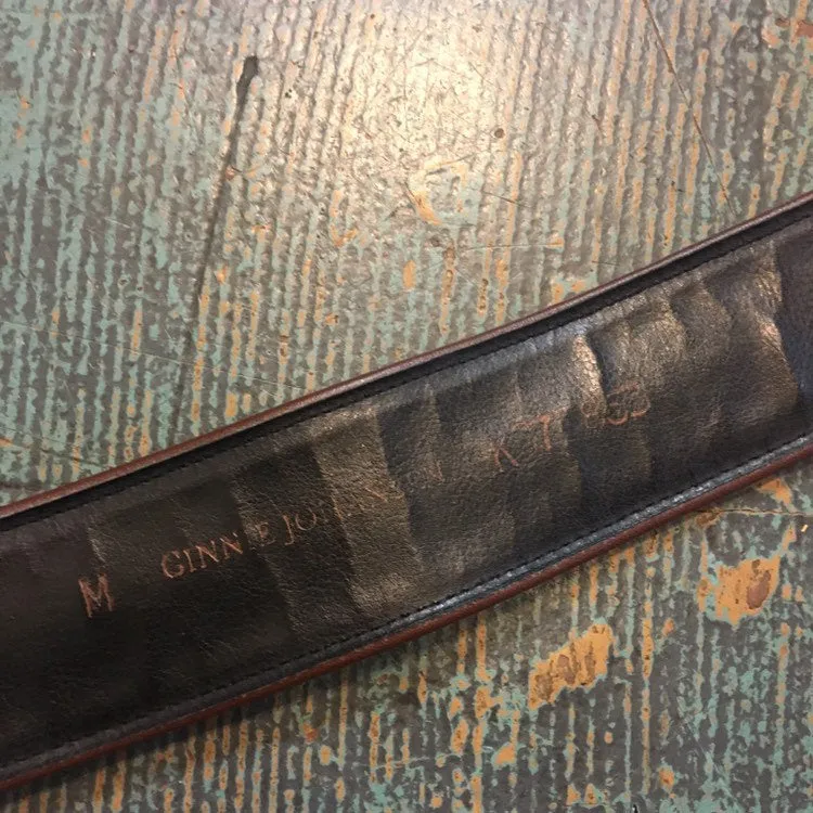 Vintage 80s 90s Ginnie Johansen brown leather belt with bog brass buckle // size medium