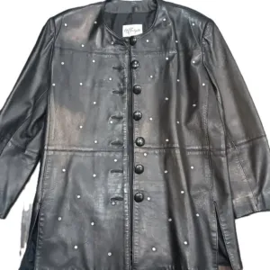 VINTAGE AGGIE GEORGETTE GENUINE BLACK LEATHER JACKET. WOMENS SIZE 14