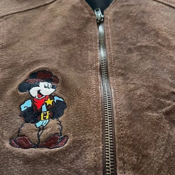 Vintage Disney Embroidered Mickey Mouse Suede Zip Front Vest size S/M