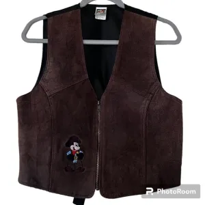 Vintage Disney Embroidered Mickey Mouse Suede Zip Front Vest size S/M