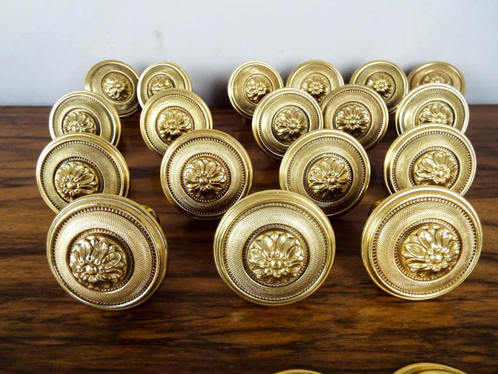 Vintage P E Guerin Louis XVI pattern Brass Hinges and Door Knobs Hardware Gant Chandler Estate