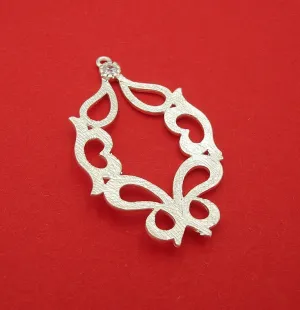 Vintage Style with Cubic Zirconia Pendant Connector Matte Silver over Brass Jewelry Making Supply.