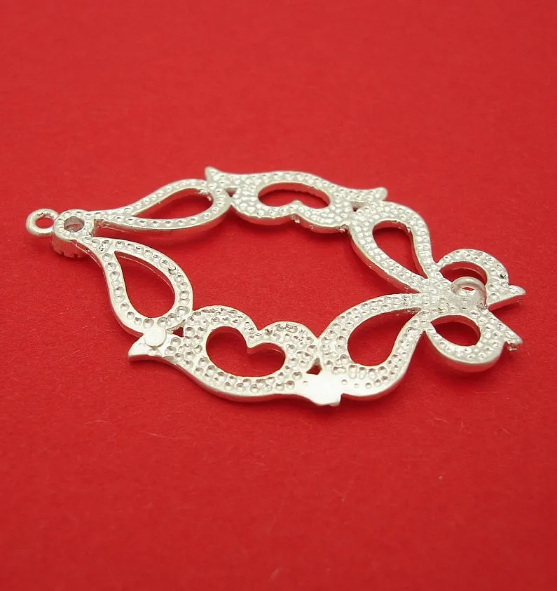 Vintage Style with Cubic Zirconia Pendant Connector Matte Silver over Brass Jewelry Making Supply.