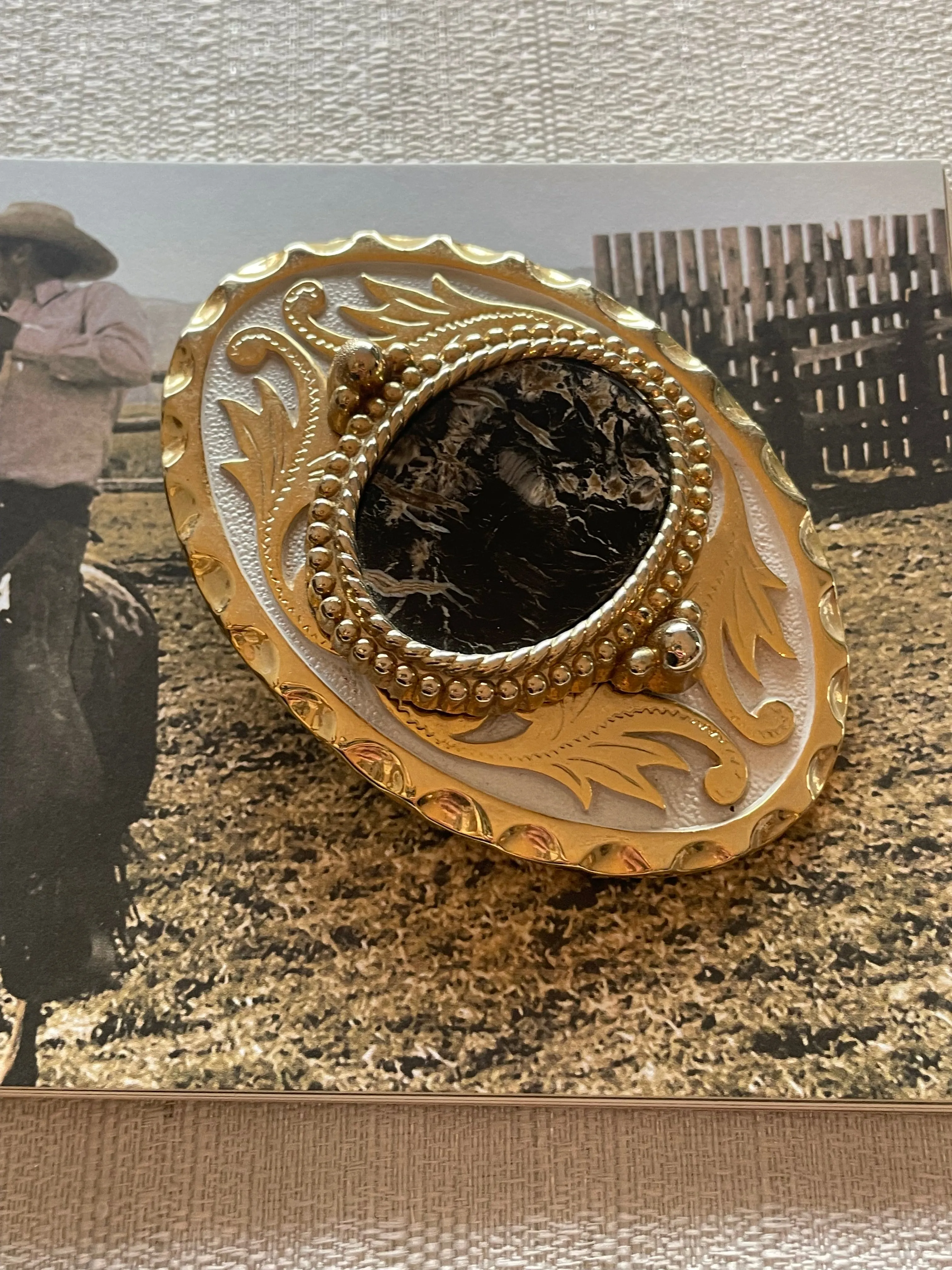 Vintage Western Belt Buckle with Agate