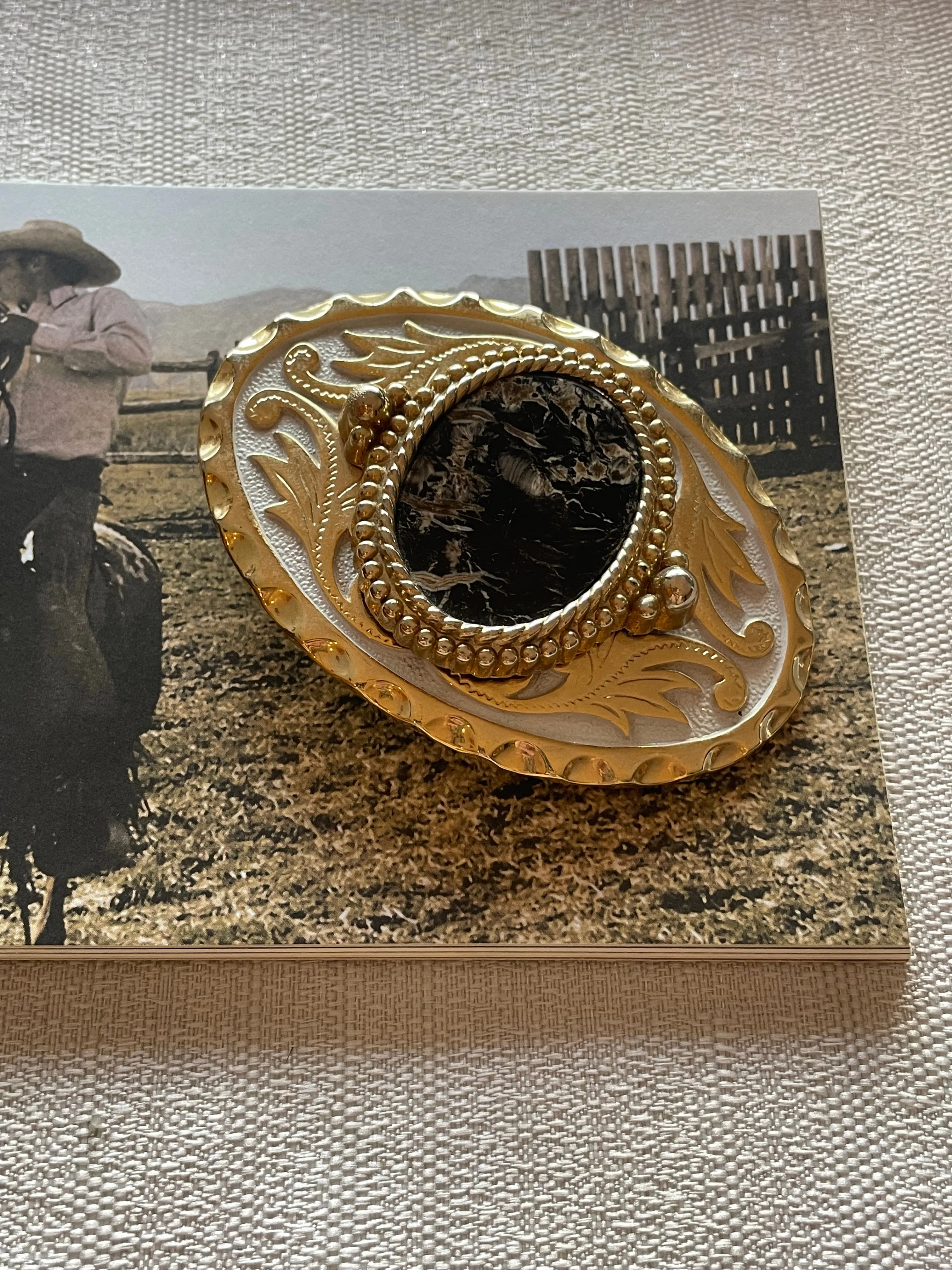 Vintage Western Belt Buckle with Agate
