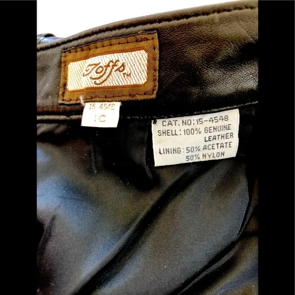 VTG 80s Toffs black leather 26” waist pencil skirt lined with back slit