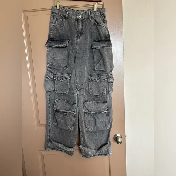 WASHED DENIM TOP-QUALITY MULTIPLE POCKETS DESIGN JEAN WOMEN'S LOOSE