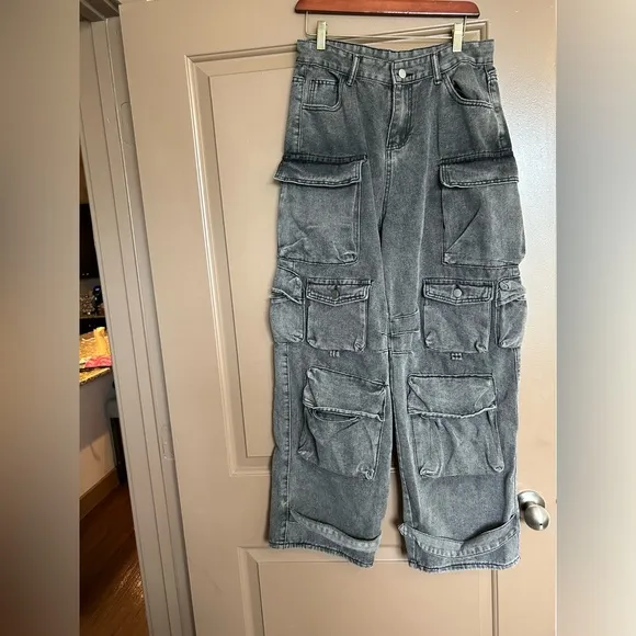 WASHED DENIM TOP-QUALITY MULTIPLE POCKETS DESIGN JEAN WOMEN'S LOOSE